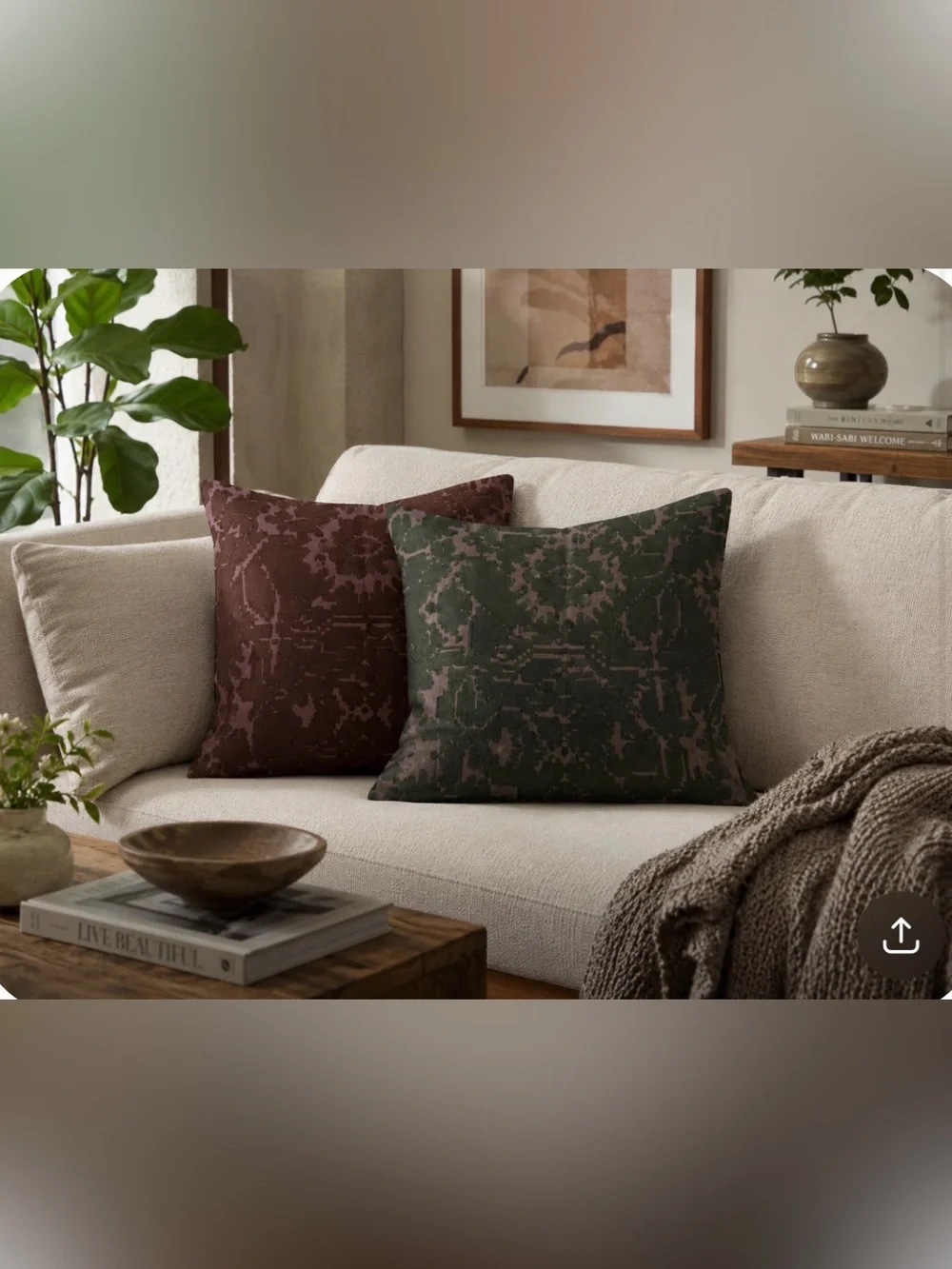 West Elm Decorative Pillow Pair in Burgundy and Forest Green 24X24